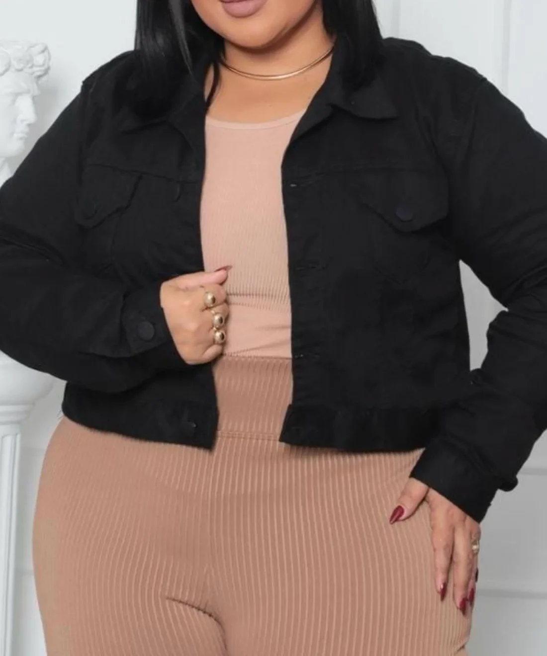 Jaqueta Jeans Black Cropped Plus Size