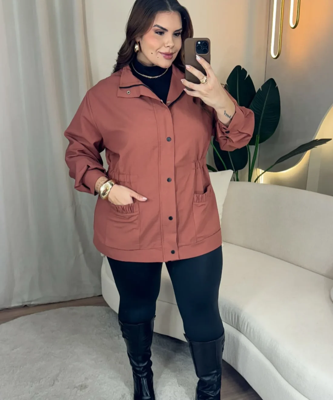 Parka Feminina Plus Size em Sarja Sensorial