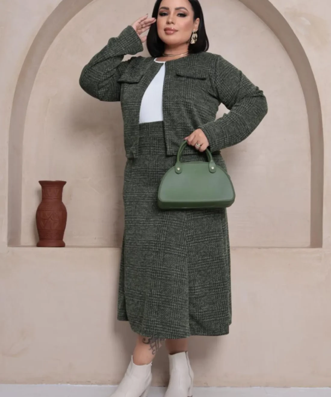 Conjunto Moda Inverno Tweed Plus