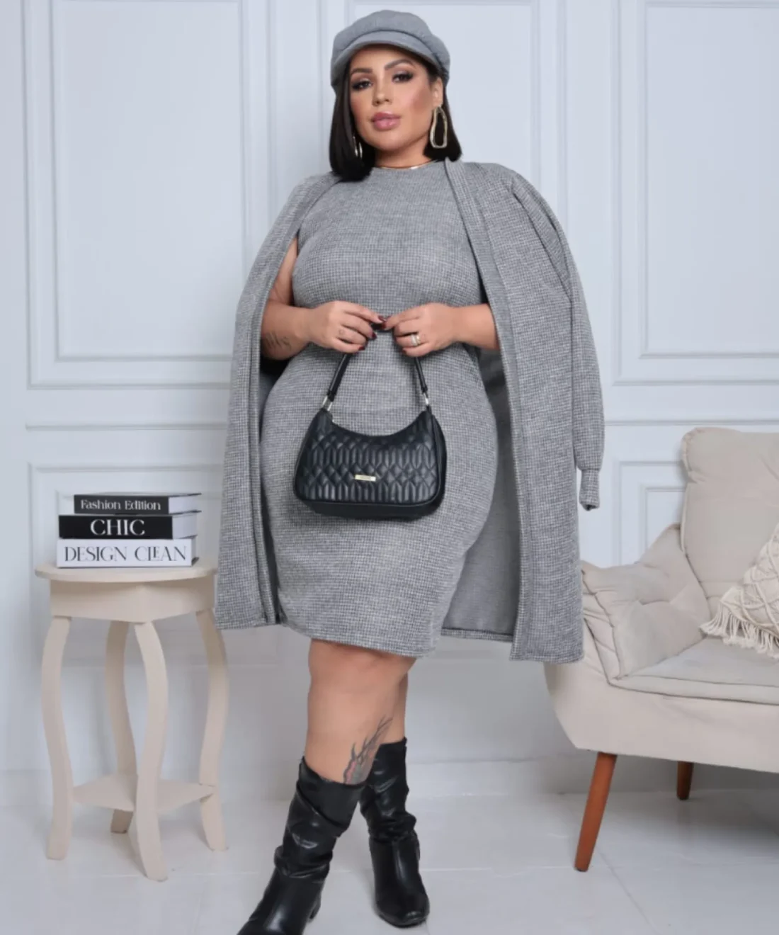 Cardigam Tweed Social Festa Plus Size - Moda Inverno