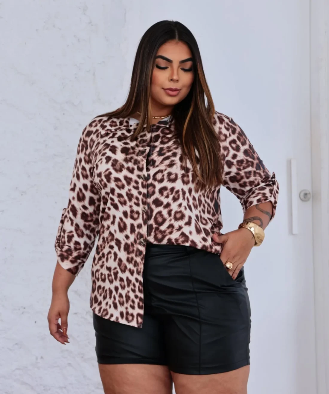 Blusa Animal Print em Malha Plus Size