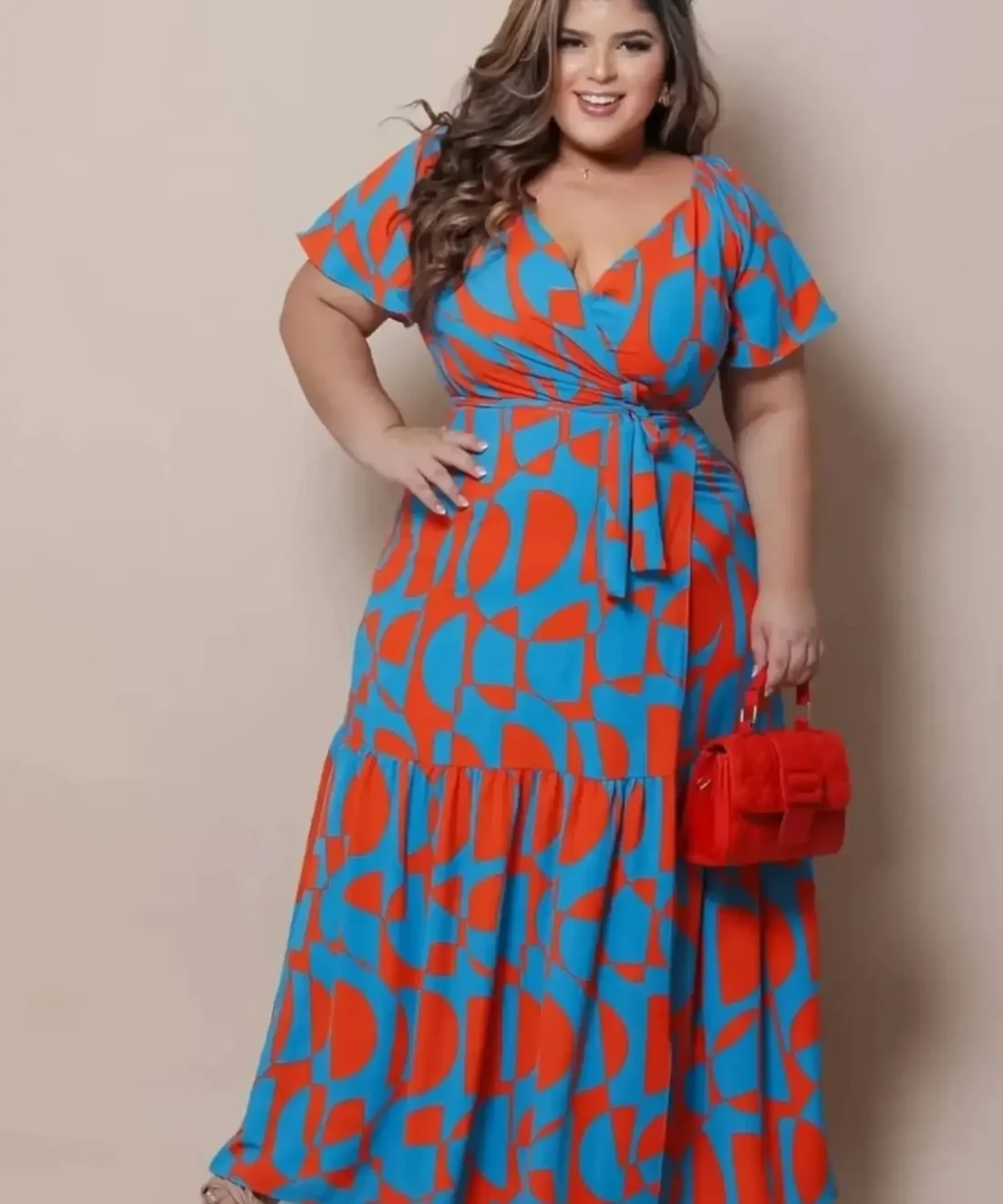 Vestido Decote Transpassado com Laço Plus