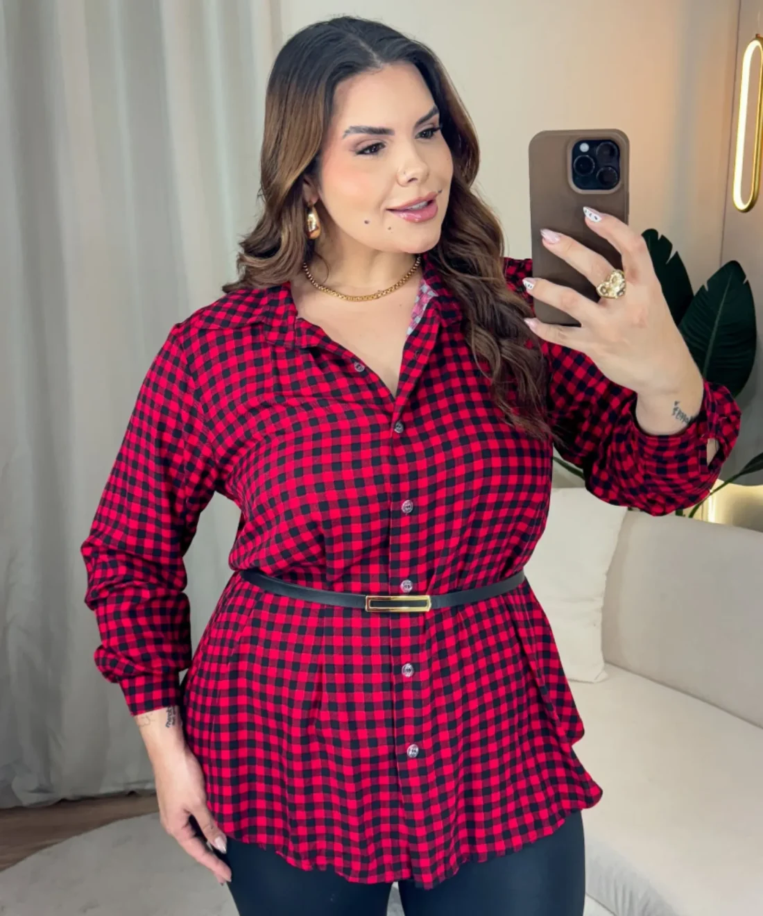 Blusa Xadrez Maxi Estilo Plus