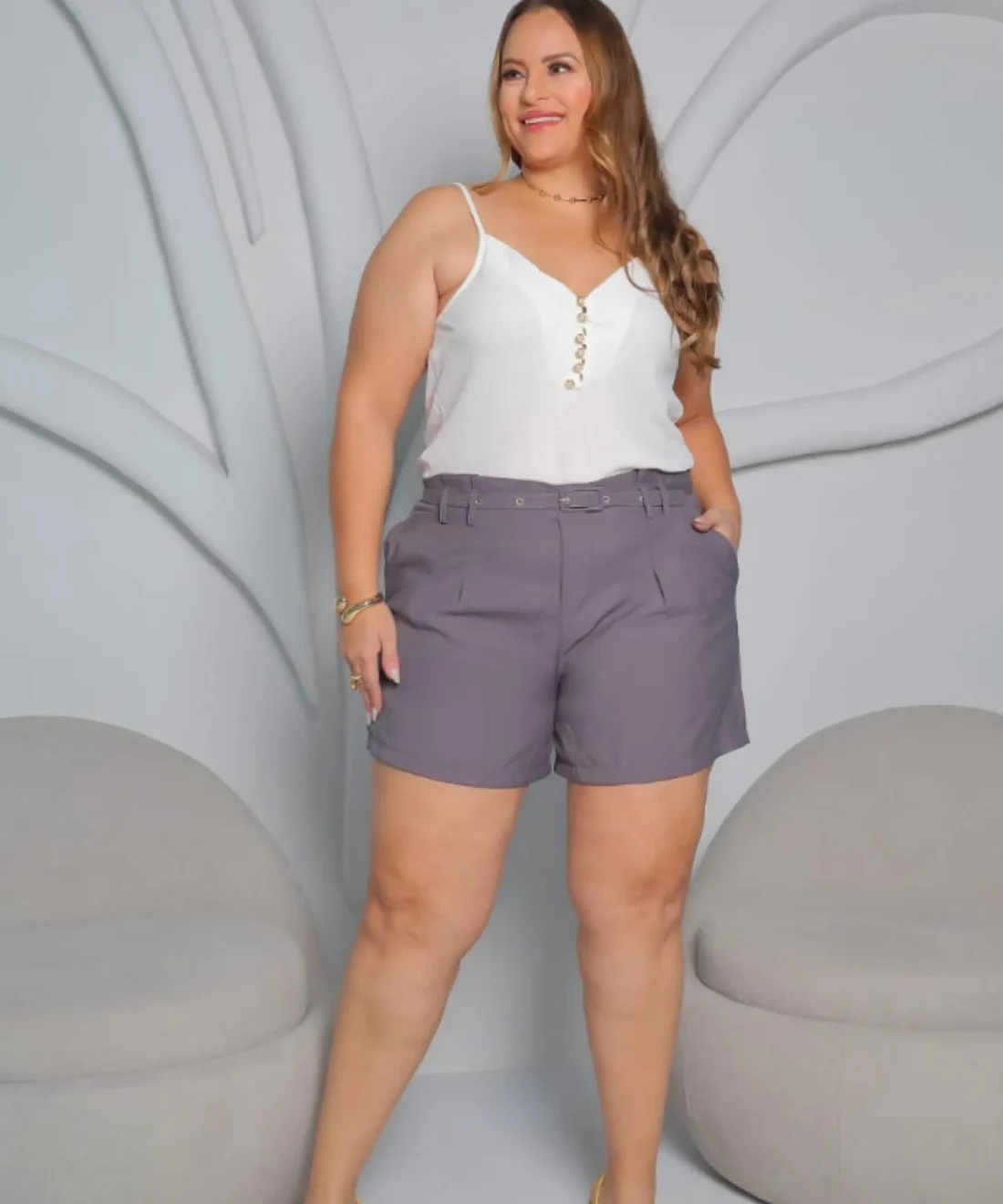 Short Cinto Alfaiataria Plus Size
