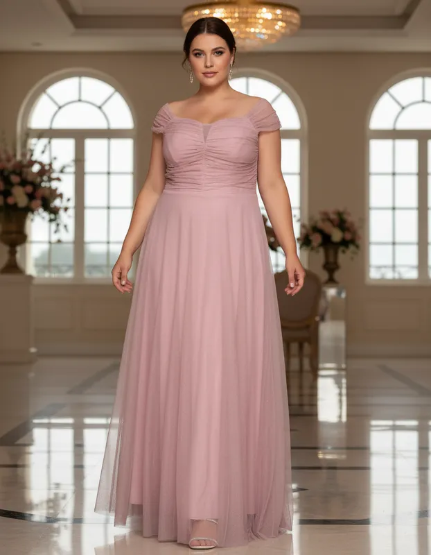 Vestido de Festa Plus Size em Tule Rosé