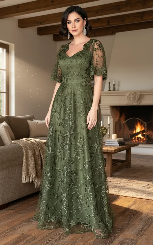 Vestido Encanto Real Verde Oliva de Festa