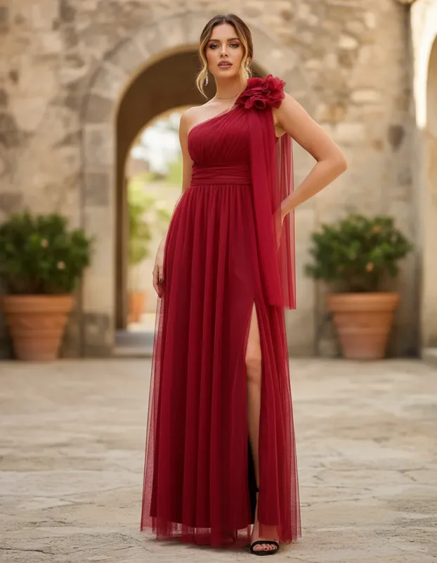 Vestido Longo Flor Marsala de Festa