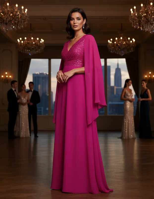 Vestido de Festa Encanto de Paetês Fúcsia