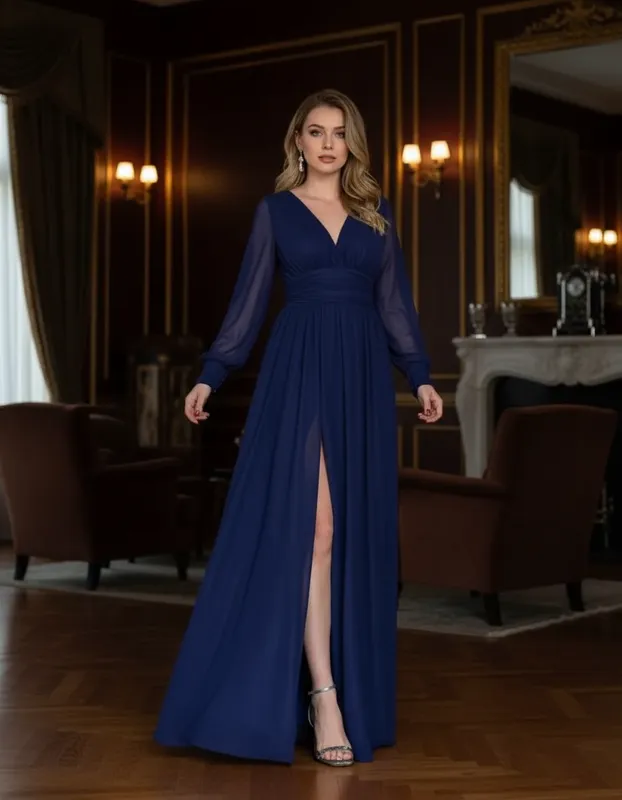 Vestido de Festa Clássico Azul Marinho