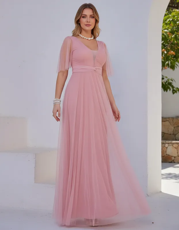 Vestido Longo de Festa com Brilhos Rose