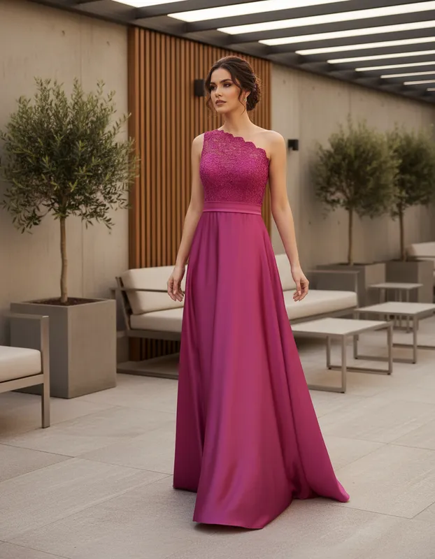 Vestido de Festa Diamante de Gala Pink em Crepe Satin