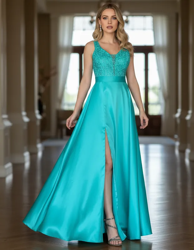 Vestido de Festa Longo Verde Tiffany