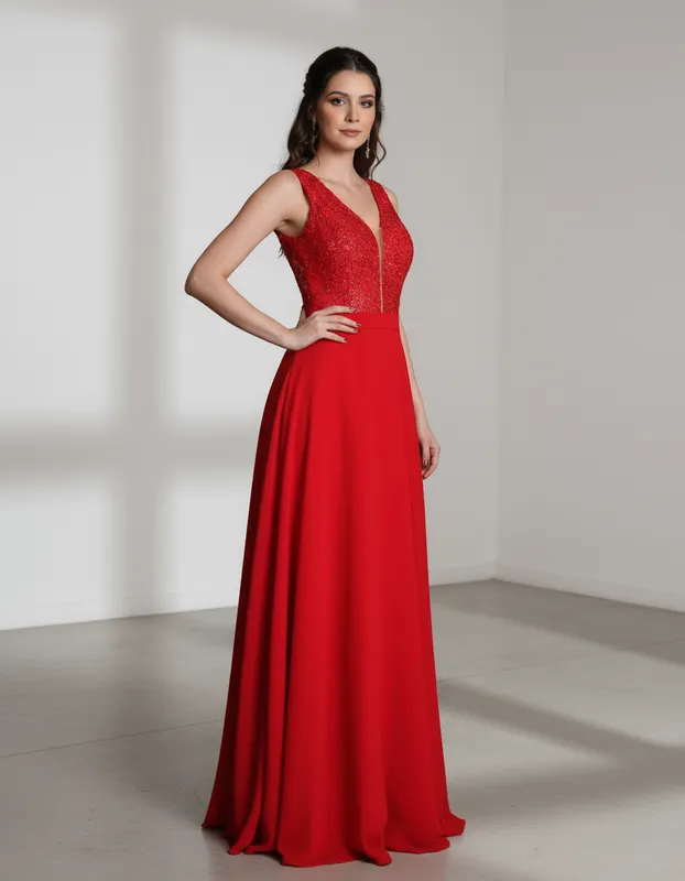 Vestido de Festa em Chiffon Vermelho