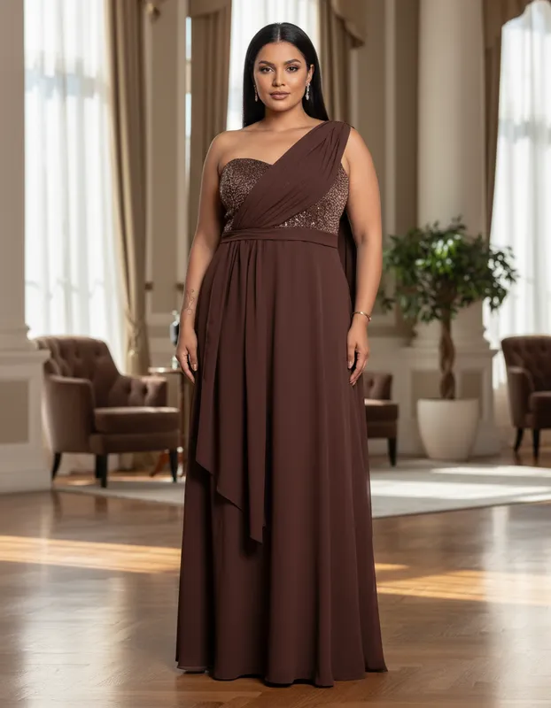 Vestido Elegance Marrom de Festa Plus Size