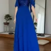 Vestido de Festa Azul Royal em Chiffon Mãe do Noivo/Mãe da Noiva