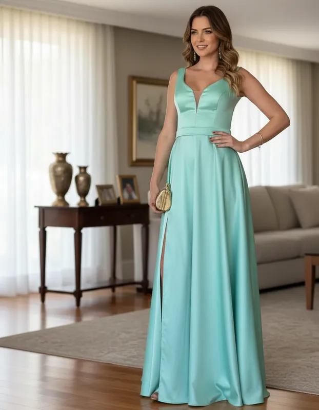 Vestido Longo Verde Menta Gabardine Prada de Festa