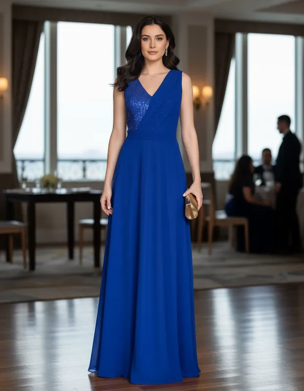 Vestido de Festa Azul Royal Drapeado