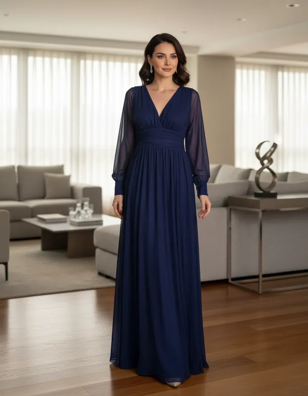 Vestido de Festa Clássico Azul Marinho