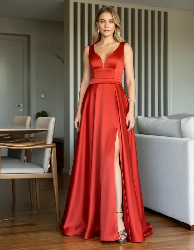 Vestido Longo Terracota Gabardine Prada de Festa