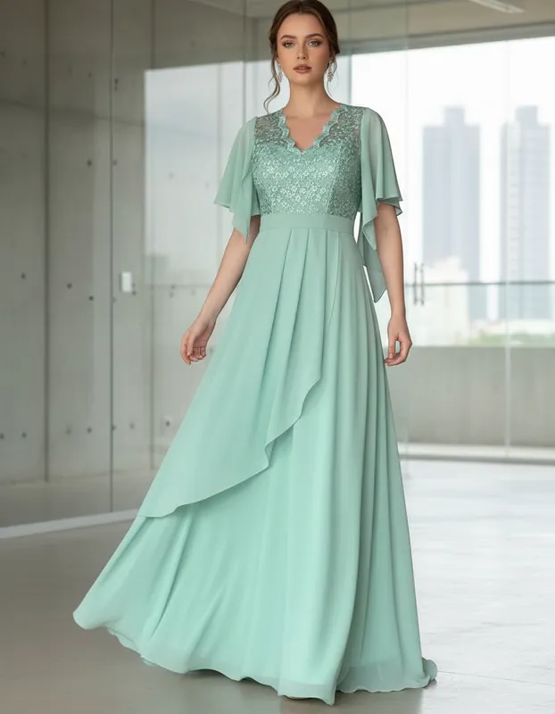 Vestido de Festa Verde Menta em Chiffon