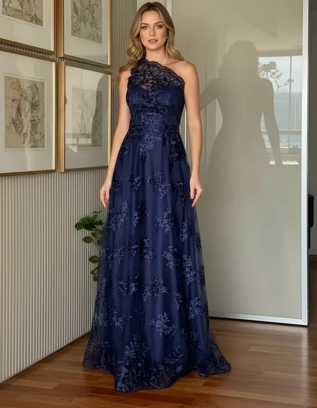 Vestido de Festa Diamante de Gala Azul Marinho