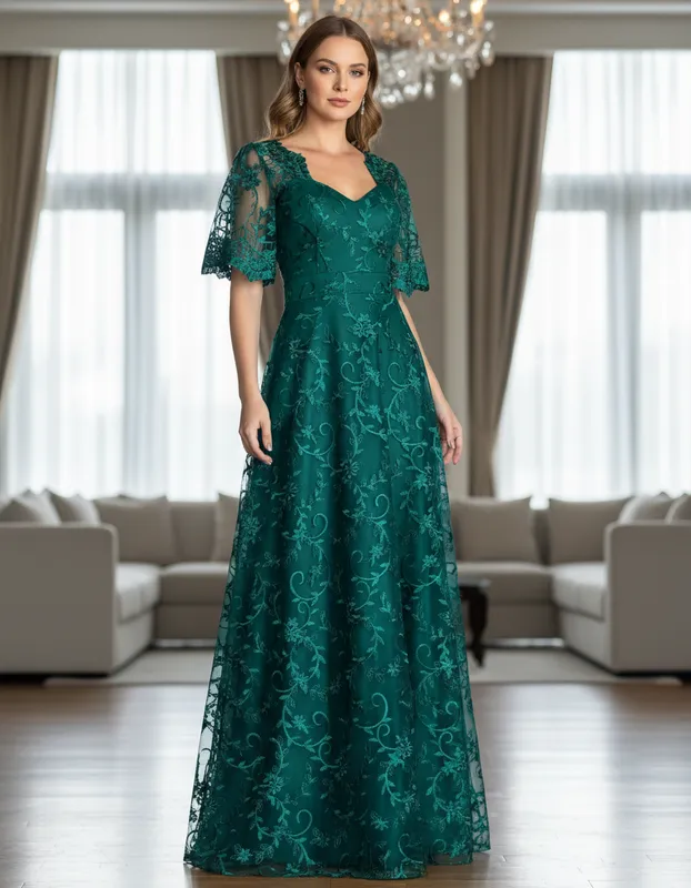 Vestido Bordado Longo Verde Esmeralda de Festa