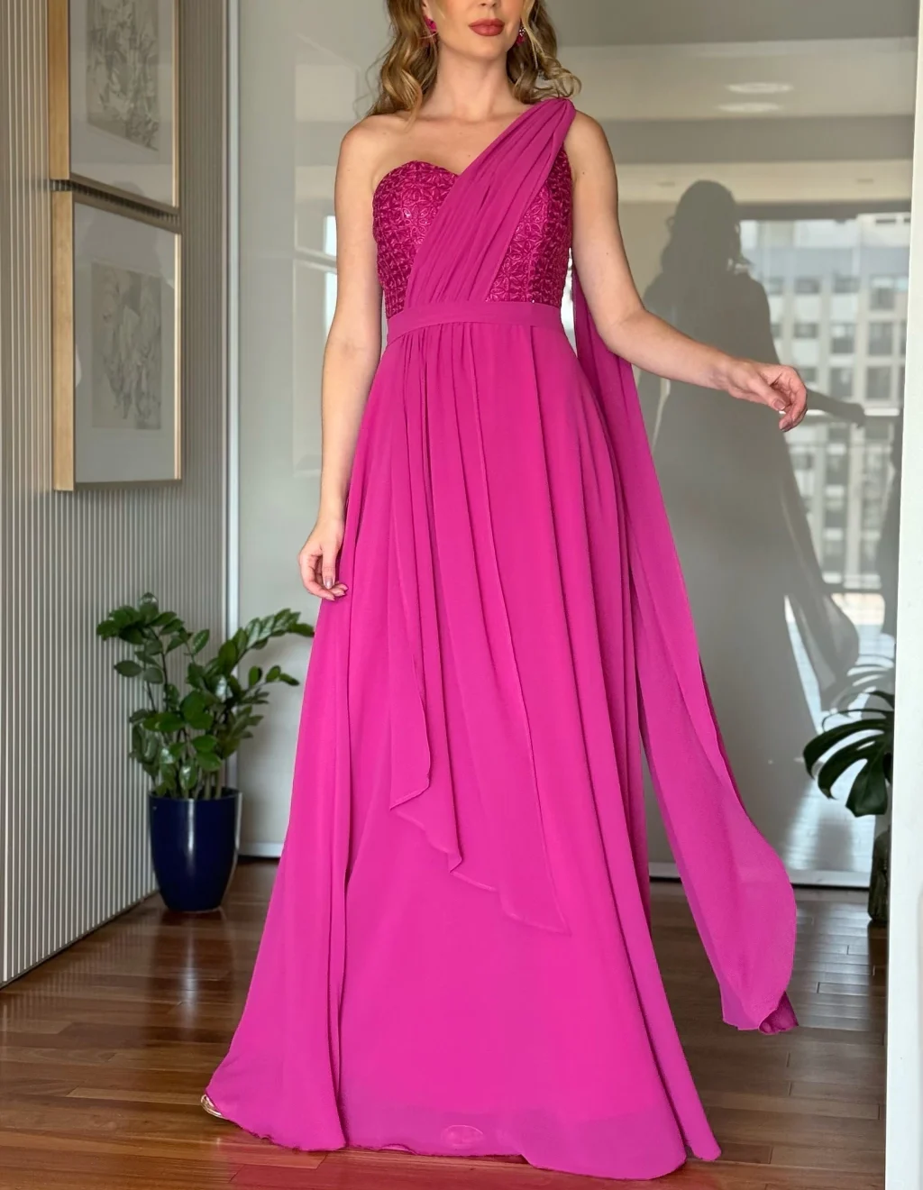 Vestido Elegance Fúcsia de Festa para Formaturas Mãe do Noivo/Noiva