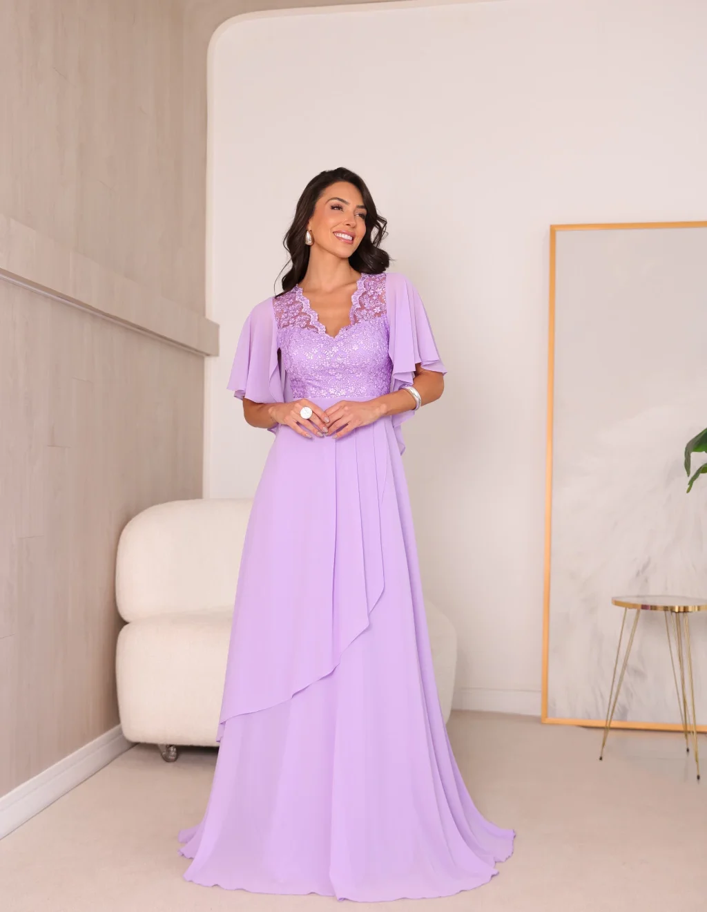 Vestido de Festa Lilás em Chiffon