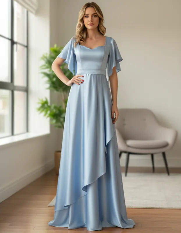 Vestido Clássico Azul Serenity de Festa para Madrinhas Mãe do Noivo