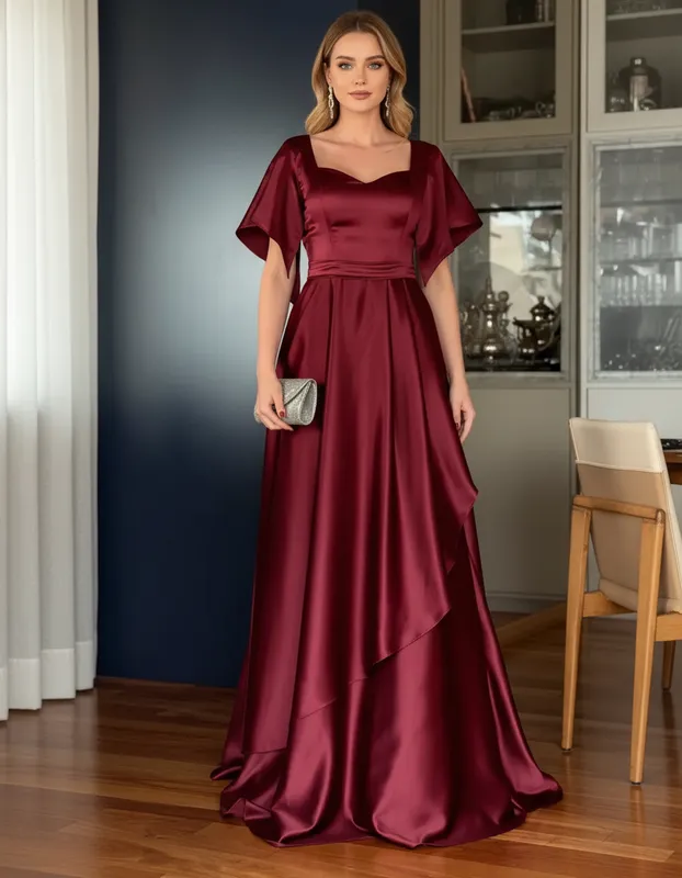 Vestido Clássico Marsala de Festa para Madrinhas Mãe do Noivo