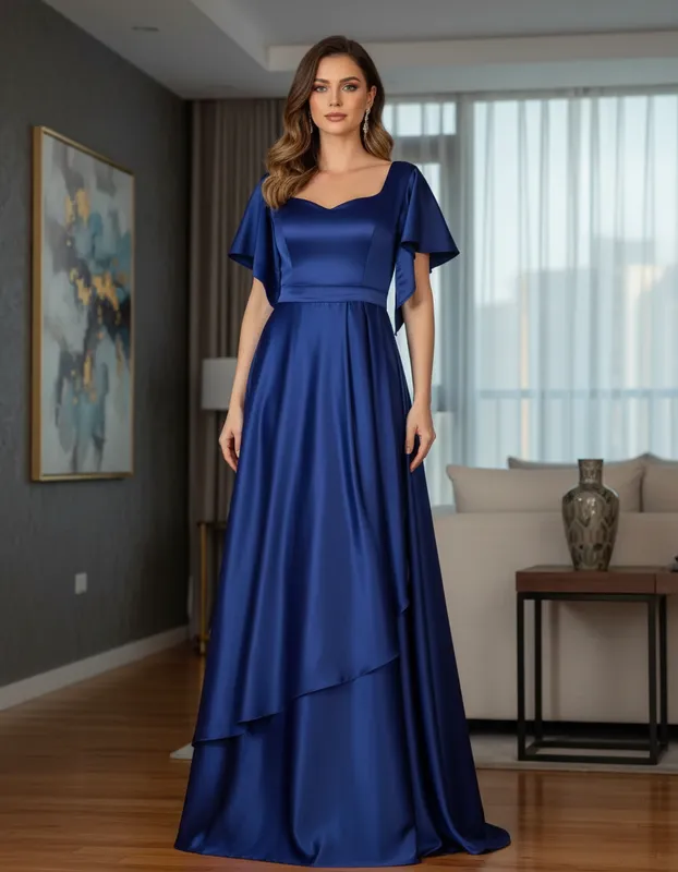 Vestido Clássico Azul Royal de Festa para Madrinhas Mãe do Noivo