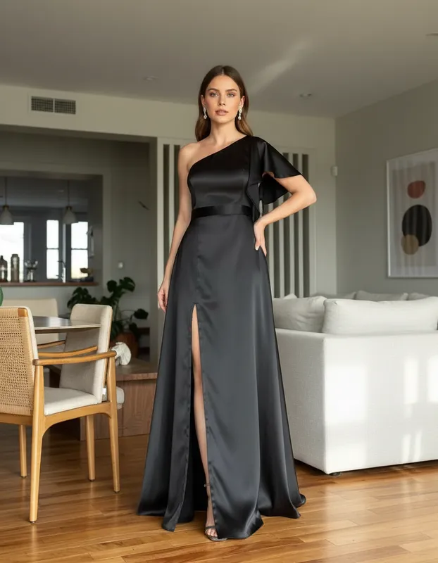 Vestido com Fenda Prada Preto de Festa