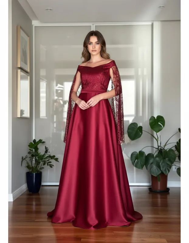 Vestido Nobreza Serena Marsala de Festa