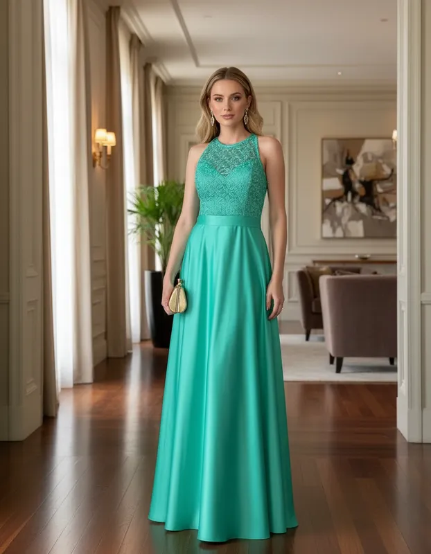 Vestido Victória Verde Tiffany de Festa