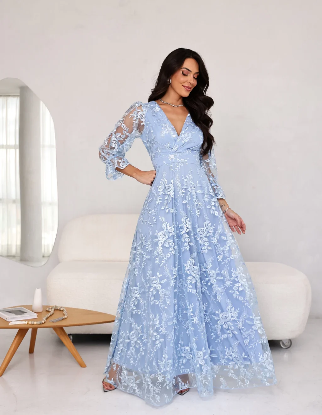 Vestido Alice Azul Serenity de Festa para Madrinhas mãe do Noivo