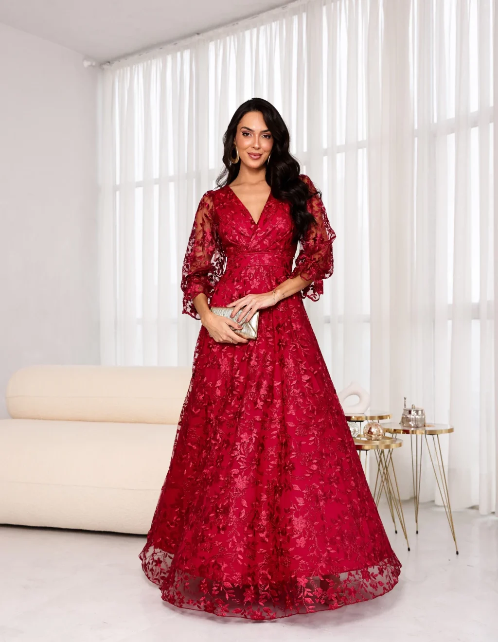 Vestido Alice Marsala de Festa para Madrinhas mãe do Noivo