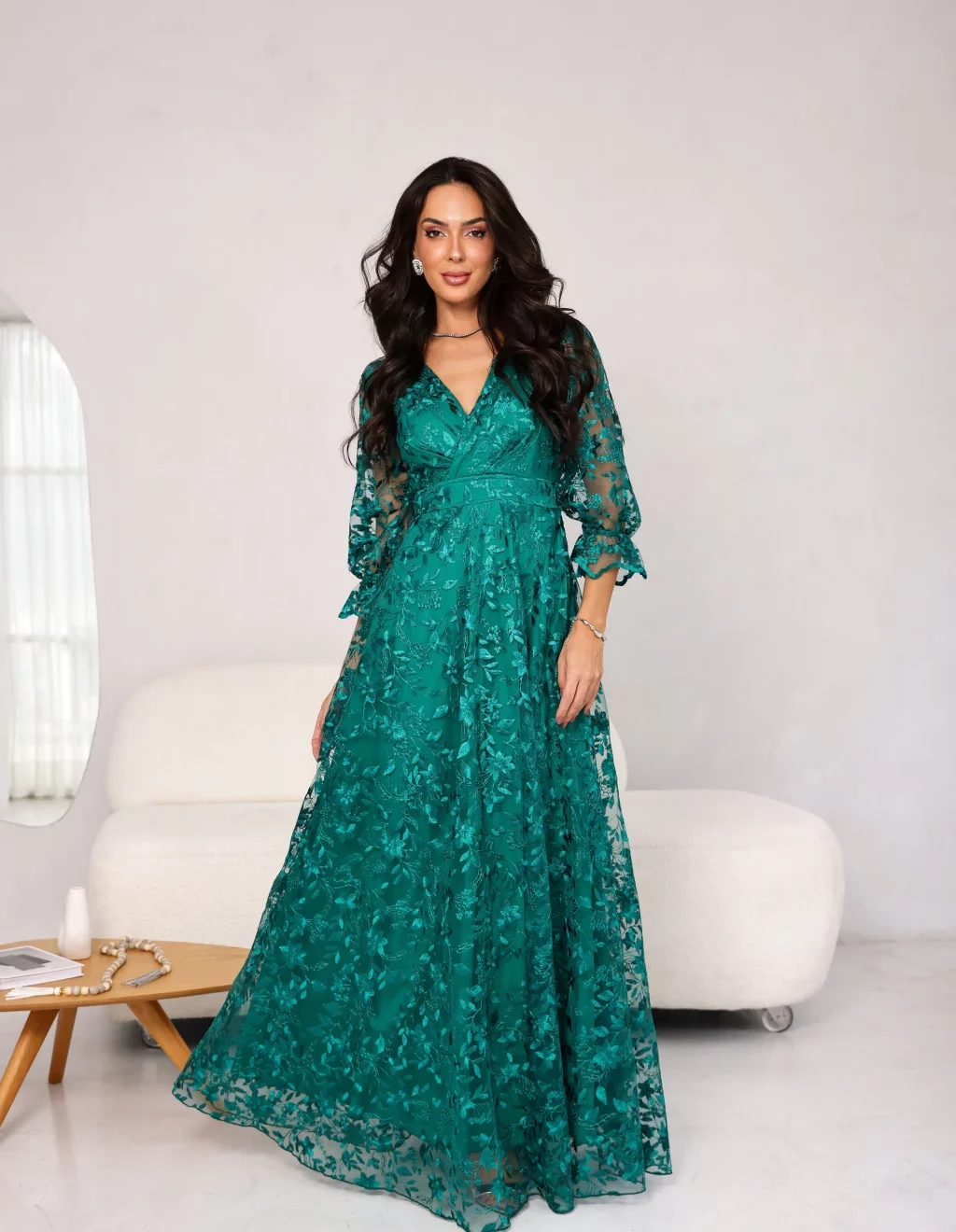 Vestido Alice Verde Esmeralda de Festa para Madrinhas mãe do Noivo